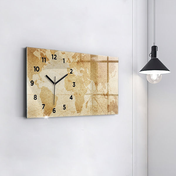 Horloge rectangulaire horizontale Carte du monde vintage