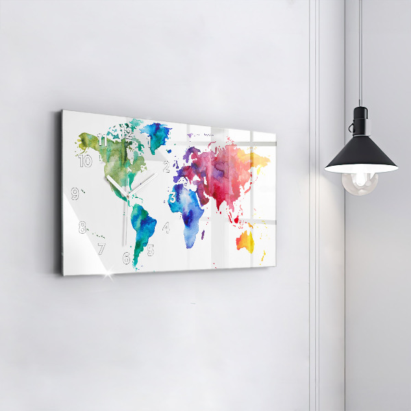 Horloge rectangulaire horizontale 'Carte du monde à l''aquarelle'