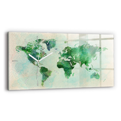 Horloge rectangulaire horizontale 'Carte du monde à l''aquarelle'
