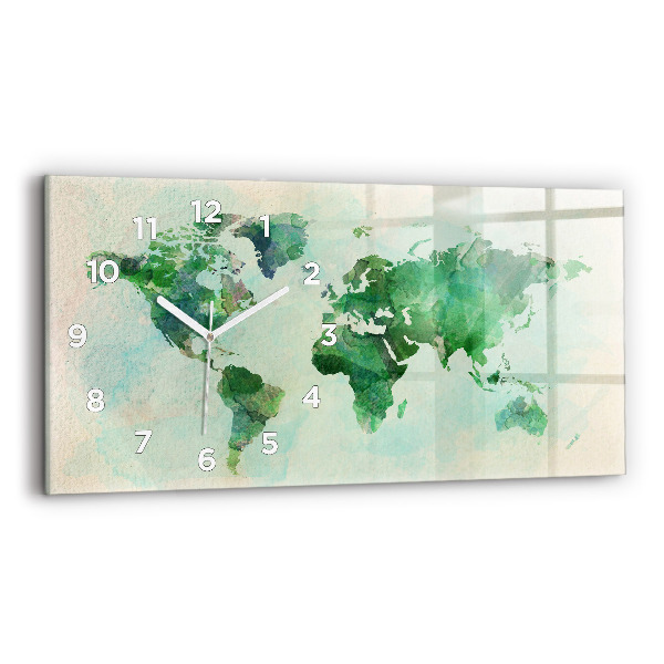 Horloge rectangulaire horizontale 'Carte du monde à l''aquarelle'