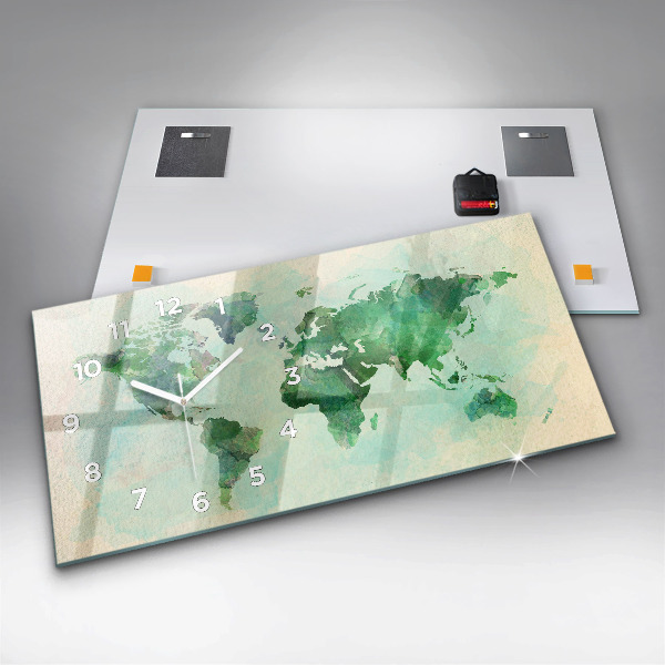 Horloge rectangulaire horizontale 'Carte du monde à l''aquarelle'
