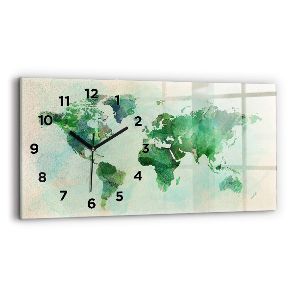 Horloge rectangulaire horizontale 'Carte du monde à l''aquarelle'