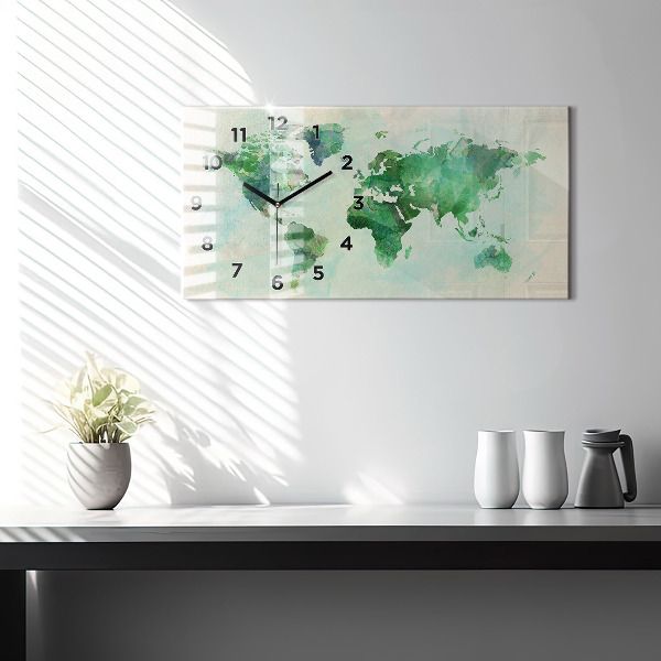 Horloge rectangulaire horizontale 'Carte du monde à l''aquarelle'