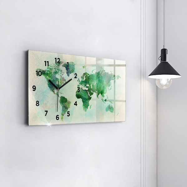 Horloge rectangulaire horizontale 'Carte du monde à l''aquarelle'