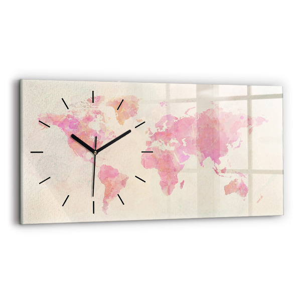 Horloge rectangulaire horizontale 'Carte du monde à l''aquarelle'