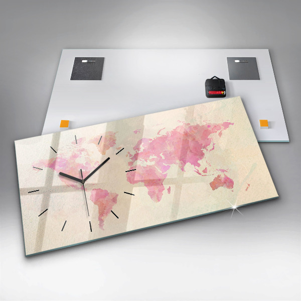 Horloge rectangulaire horizontale 'Carte du monde à l''aquarelle'