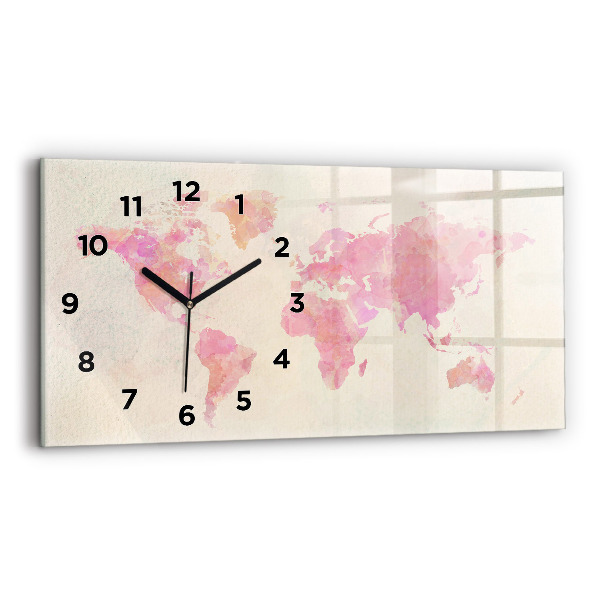 Horloge rectangulaire horizontale 'Carte du monde à l''aquarelle'