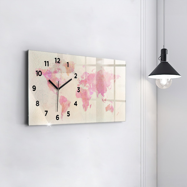 Horloge rectangulaire horizontale 'Carte du monde à l''aquarelle'