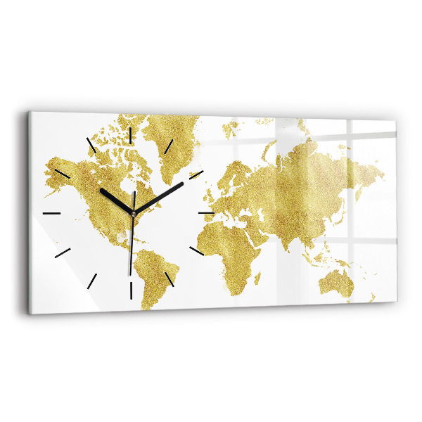 Horloge rectangulaire horizontale Carte dorée du monde