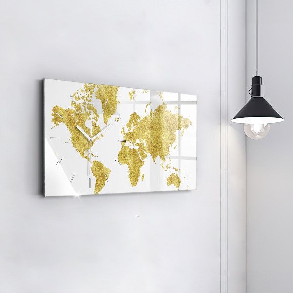 Horloge rectangulaire horizontale Carte dorée du monde