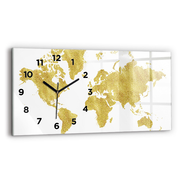 Horloge rectangulaire horizontale Carte dorée du monde