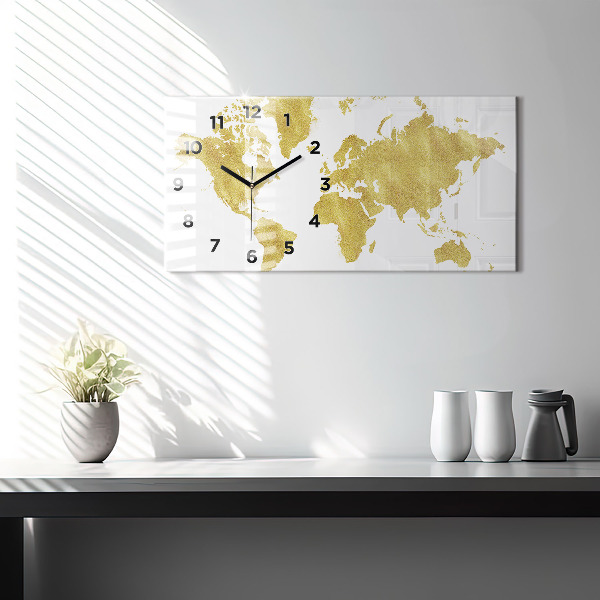 Horloge rectangulaire horizontale Carte dorée du monde