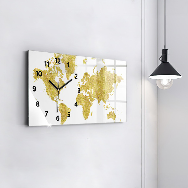 Horloge rectangulaire horizontale Carte dorée du monde