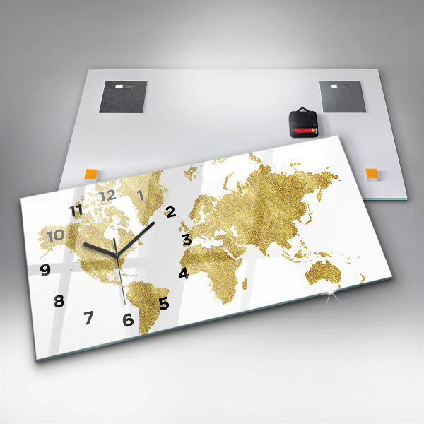 Horloge rectangulaire horizontale Carte dorée du monde