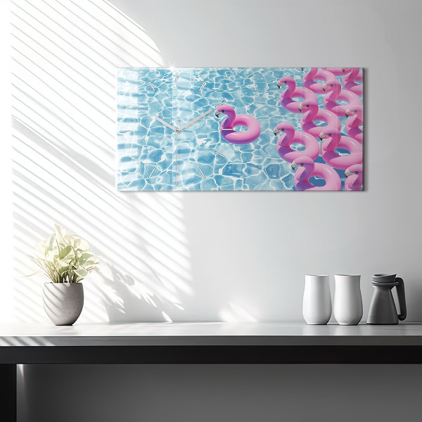 Horloge rectangulaire horizontale Pissenlits flamants roses