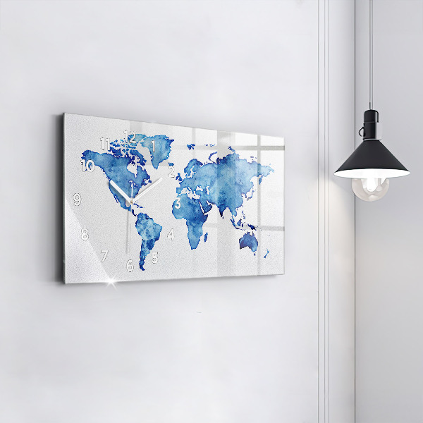 Horloge rectangulaire horizontale 'Carte du monde à l''aquarelle'
