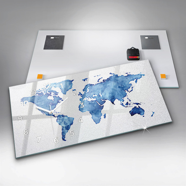 Horloge rectangulaire horizontale 'Carte du monde à l''aquarelle'