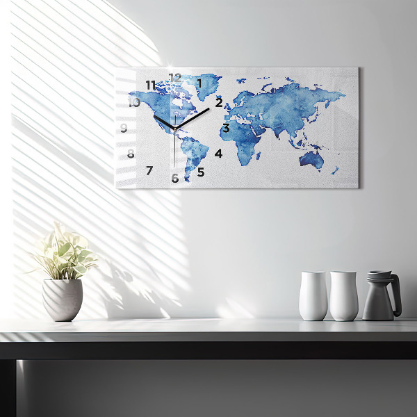 Horloge rectangulaire horizontale 'Carte du monde à l''aquarelle'