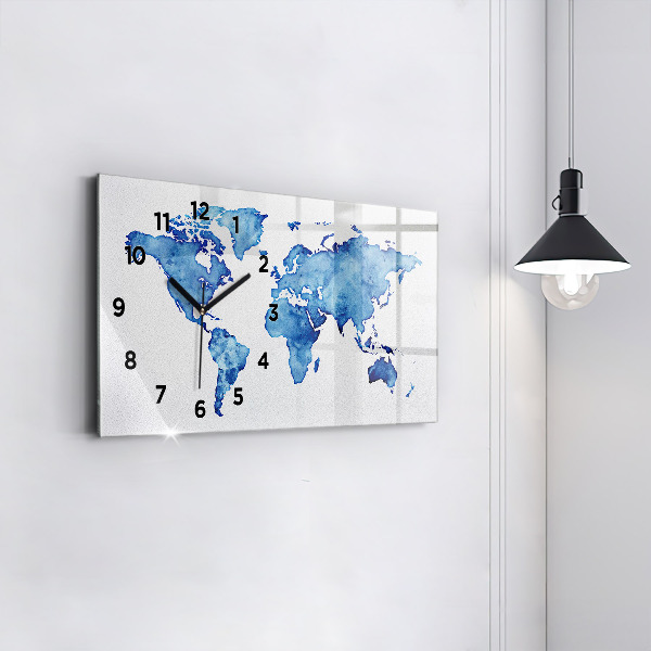 Horloge rectangulaire horizontale 'Carte du monde à l''aquarelle'