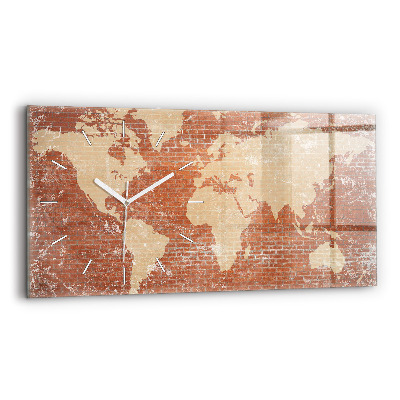 Horloge rectangulaire horizontale Carte du monde sur brique