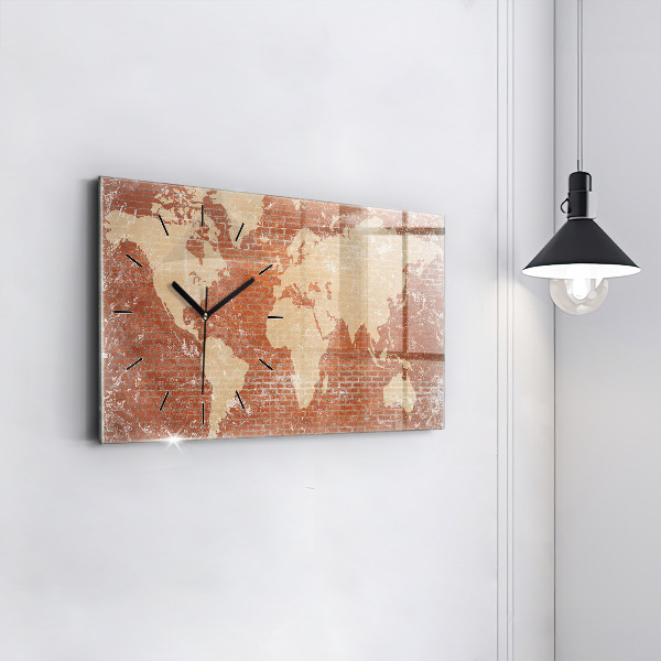 Horloge rectangulaire horizontale Carte du monde sur brique