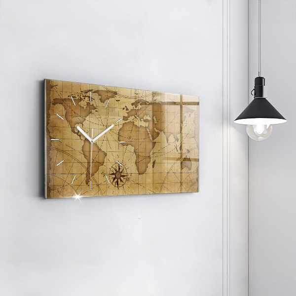 Horloge rectangulaire horizontale Carte du monde vintage