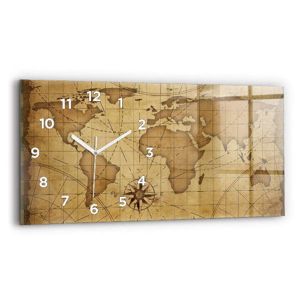 Horloge rectangulaire horizontale Carte du monde vintage