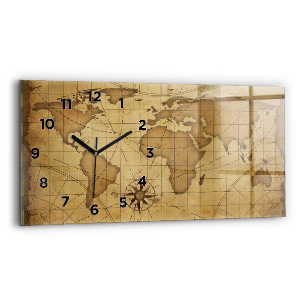 Horloge rectangulaire horizontale Carte du monde vintage