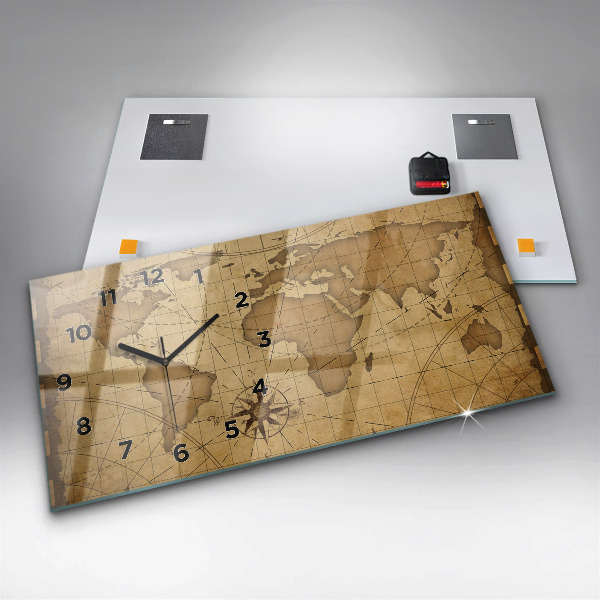 Horloge rectangulaire horizontale Carte du monde vintage