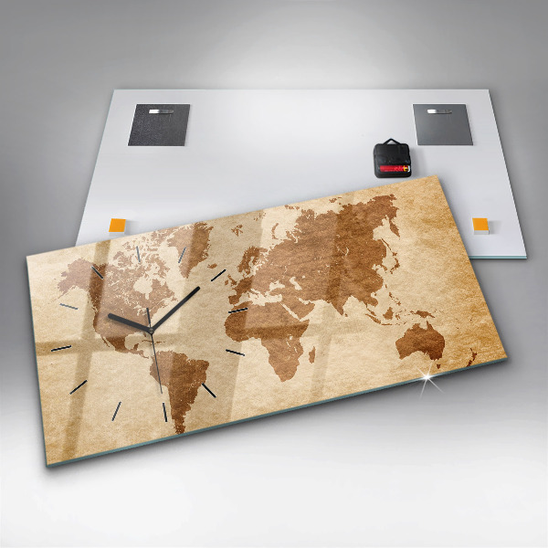 Horloge rectangulaire horizontale 'Carte du monde à l''ancienne'