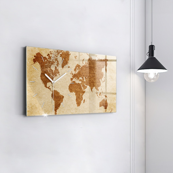 Horloge rectangulaire horizontale 'Carte du monde à l''ancienne'