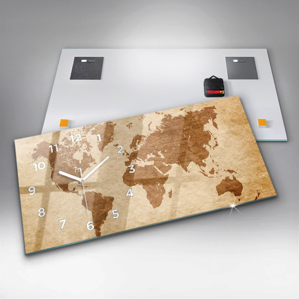 Horloge rectangulaire horizontale 'Carte du monde à l''ancienne'