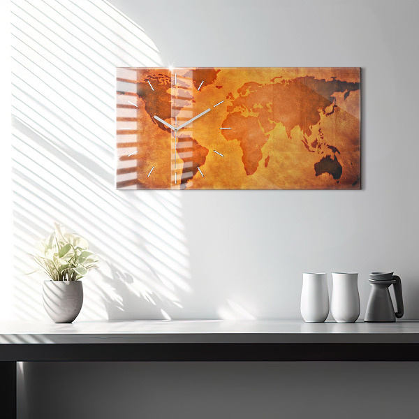 Horloge rectangulaire horizontale Grande carte du monde