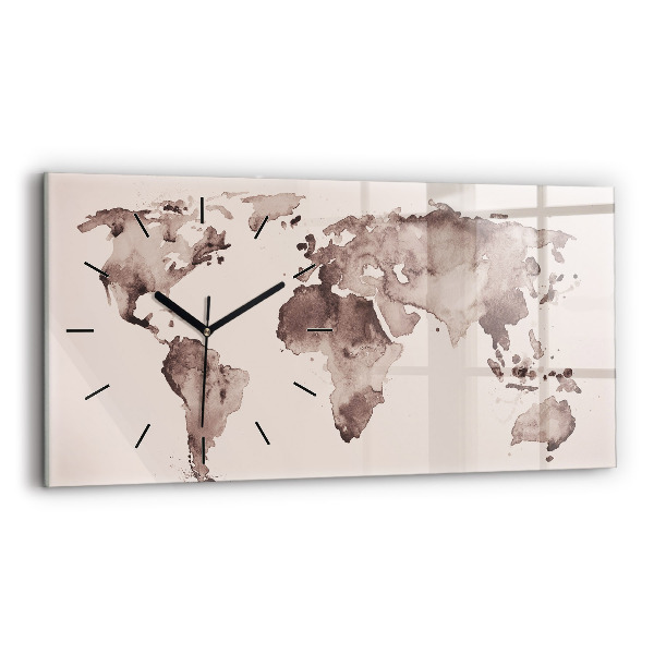 Horloge rectangulaire horizontale 'Carte du monde à l''aquarelle'