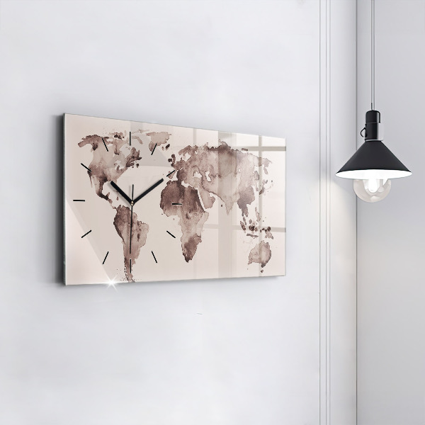 Horloge rectangulaire horizontale 'Carte du monde à l''aquarelle'