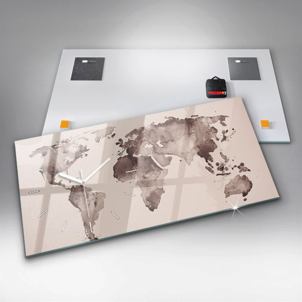 Horloge rectangulaire horizontale 'Carte du monde à l''aquarelle'