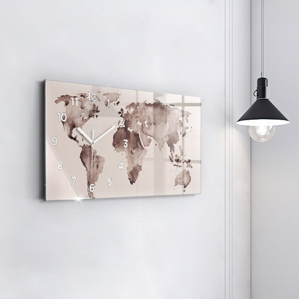 Horloge rectangulaire horizontale 'Carte du monde à l''aquarelle'