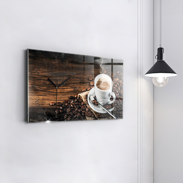 Horloge murale horizontale Tasse et grains de café