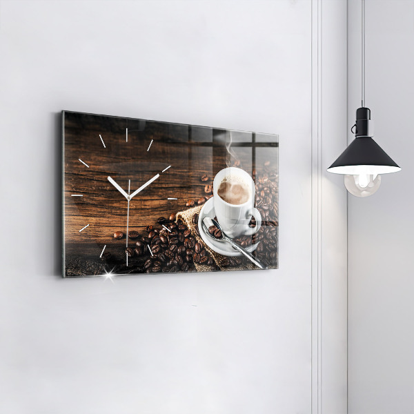Horloge murale horizontale Tasse et grains de café