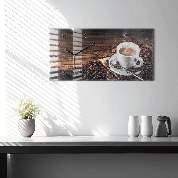 Horloge murale horizontale Tasse et grains de café