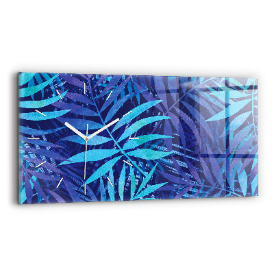 Horloge murale horizontale Feuilles bleues