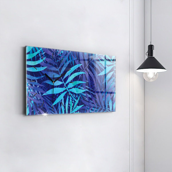 Horloge murale horizontale Feuilles bleues