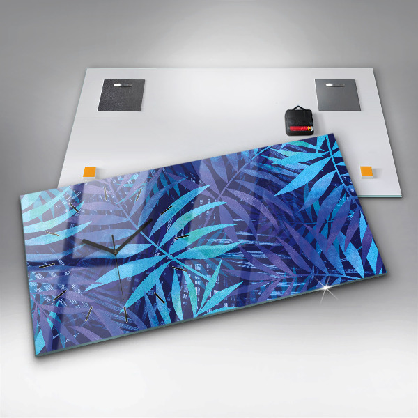 Horloge murale horizontale Feuilles bleues