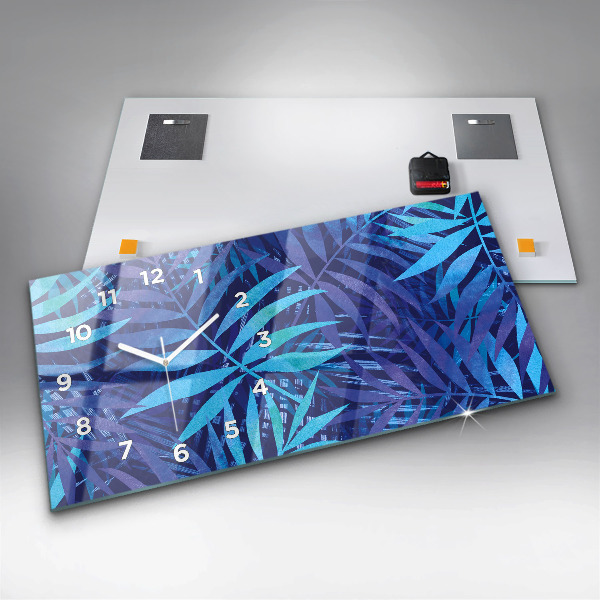 Horloge murale horizontale Feuilles bleues