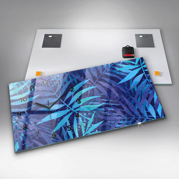 Horloge murale horizontale Feuilles bleues