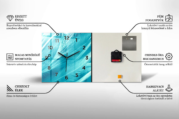 Horloge murale horizontale Feuilles bleues