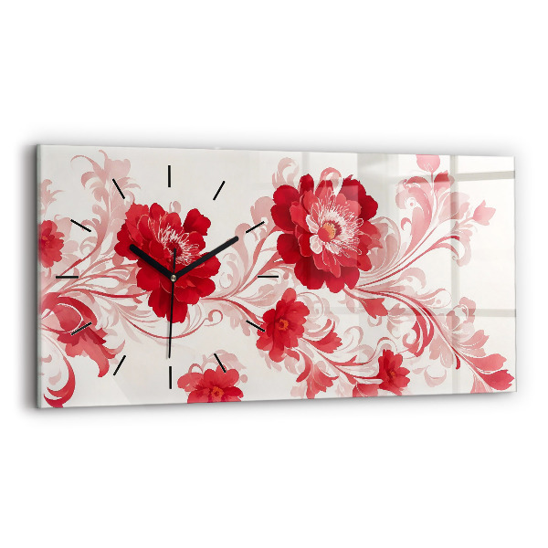 Horloge murale horizontale Fleurs rouges