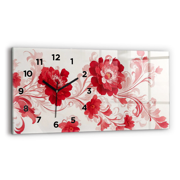 Horloge murale horizontale Fleurs rouges