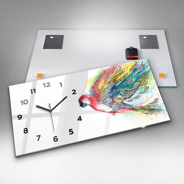 Horloge rectangulaire horizontale Perroquet coloré en vol