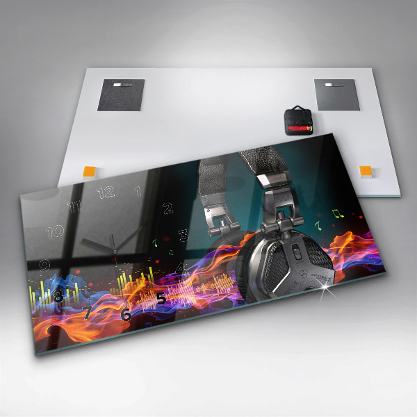 Horloge rectangulaire horizontale Casques et ondes sonores